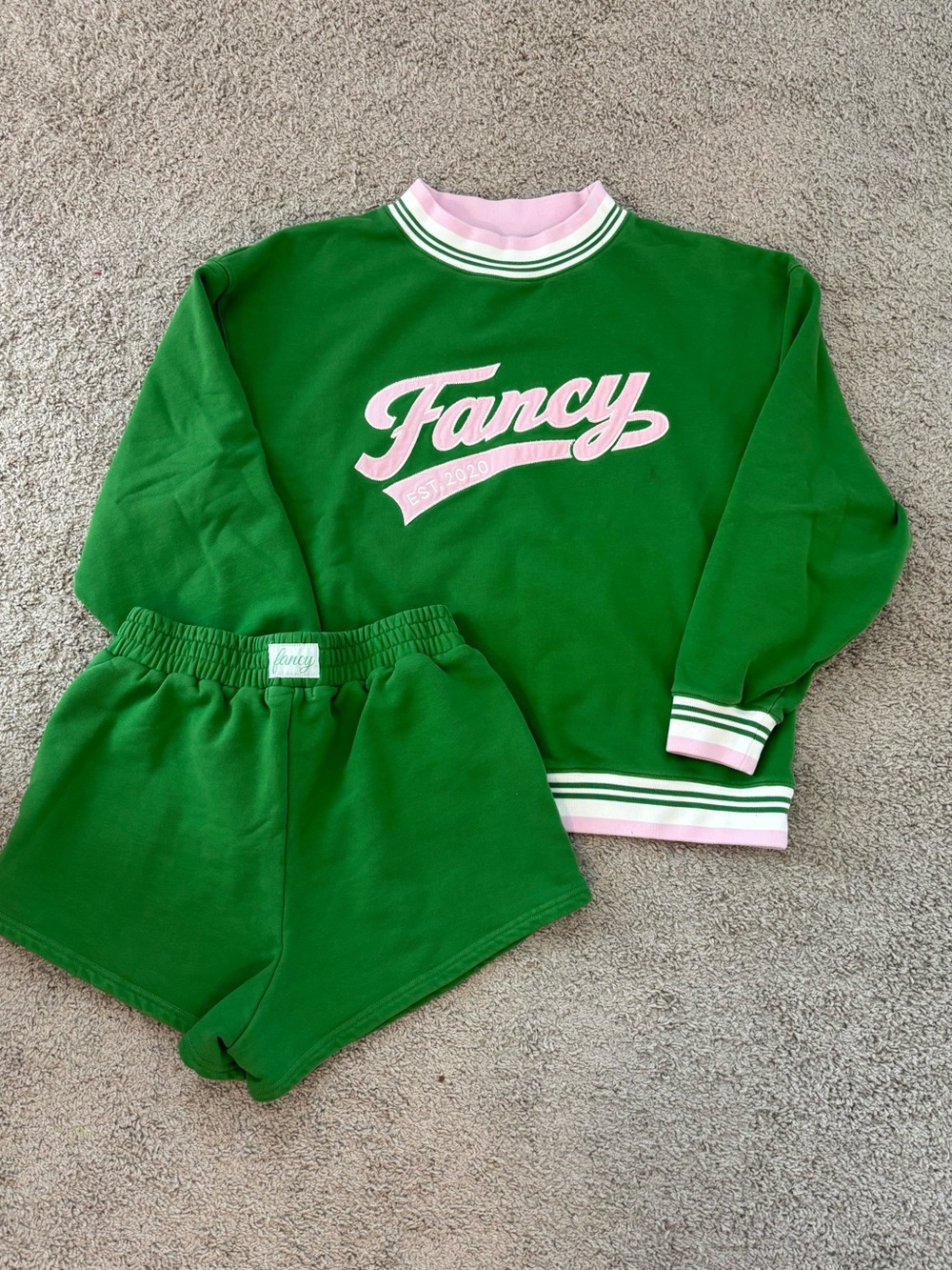 Fancy d boutique green way green teeey cloth mockneck and shorts set